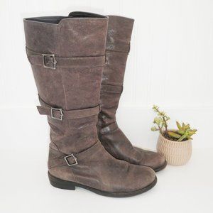 Vintage Distressed Leather Taupe Buckle Evie O'Connell COSPLAY Riding Boot